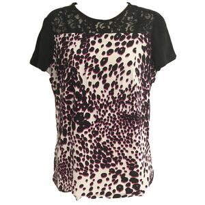 Diane von Furstenberg Sz S(2) 36" Bust Silk Animal Print w Black Lace Top $228